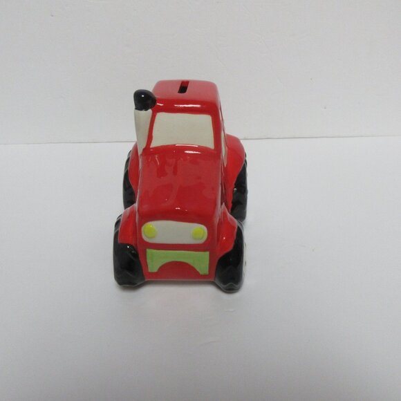 5.75" X 5.75" Red, Black And White Ceramic Tractor Bank - Picture 5 of 5